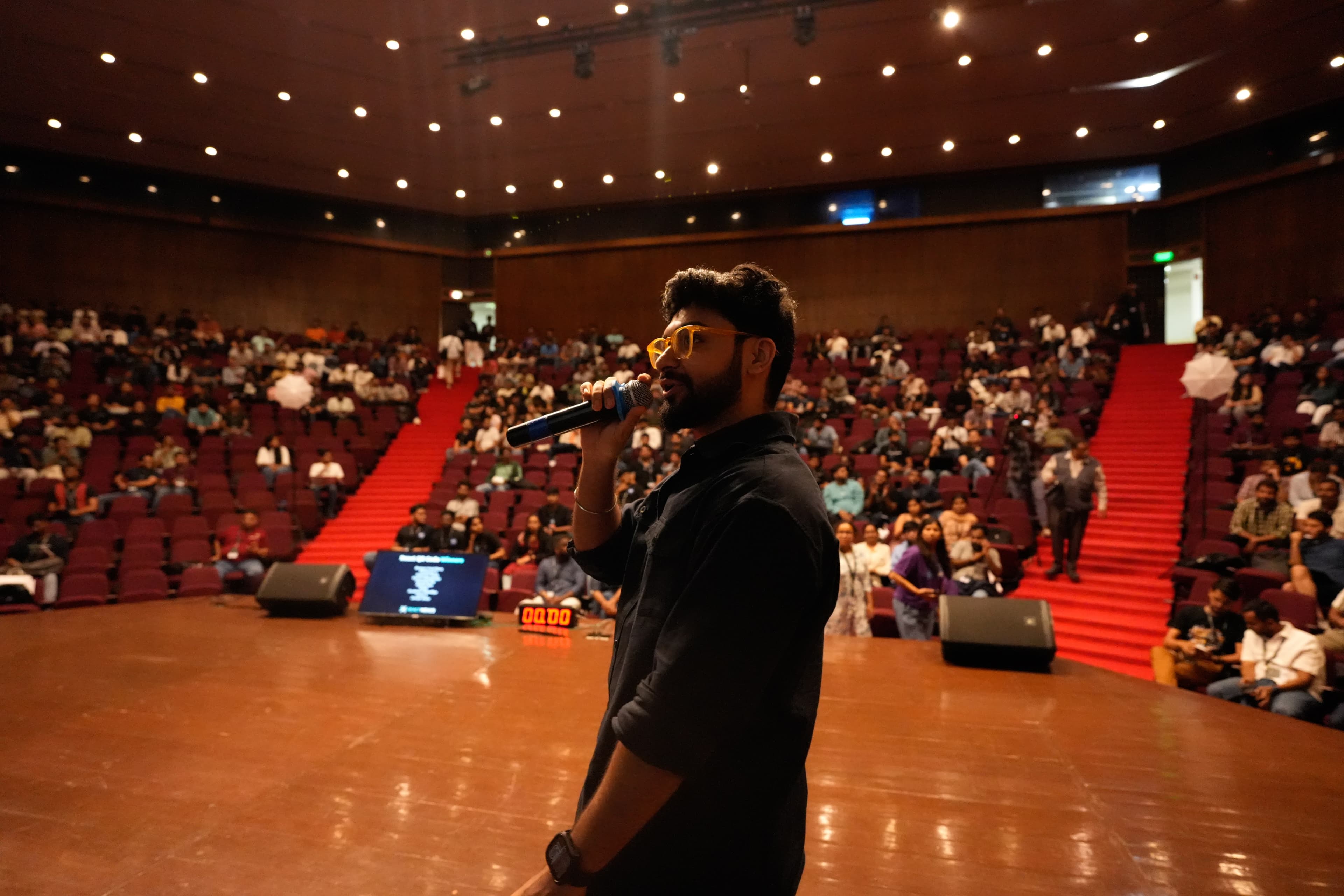 Me, Lydia, and Delba filming the Next.js Conf keynote